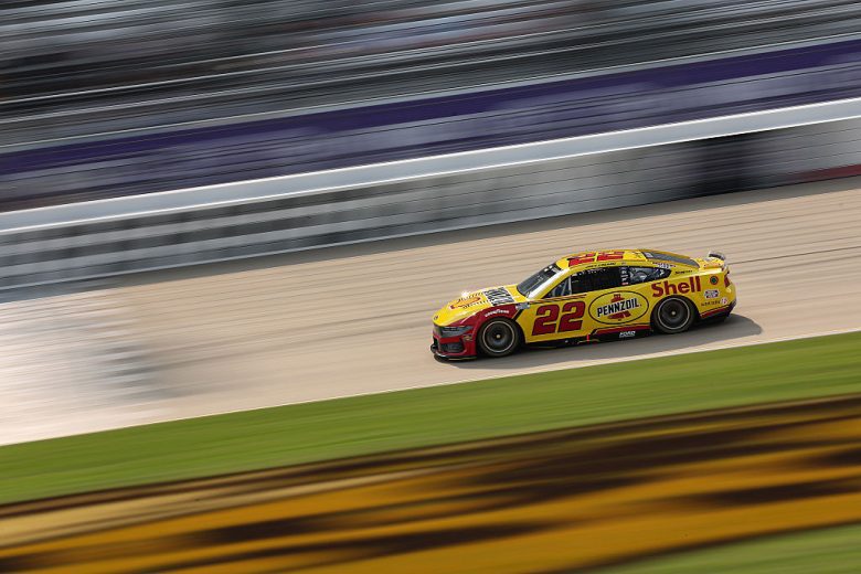 Joey Logano drives at Nashville.