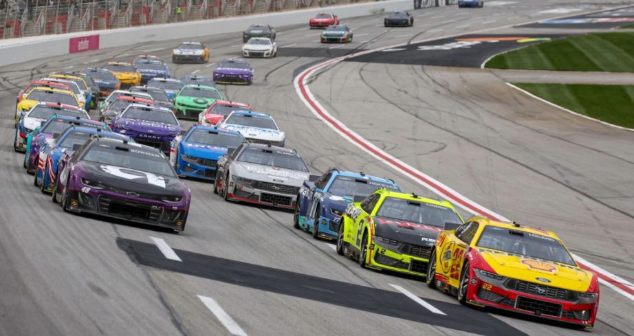 A general view of racing at EchoPark Speedway.