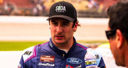 Luke Fenhaus looks on following a NASCAR Craftsman Truck Series race at Michigan International Speedway.