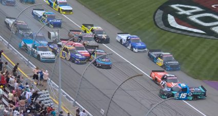 Stack-up causes big wreck on late restart at Michigan