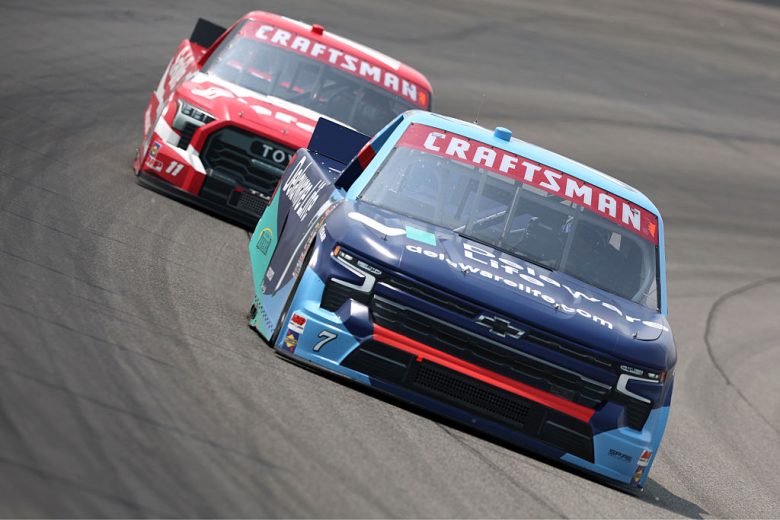 Carson Hocevar and Corey Heim race at Michigan.