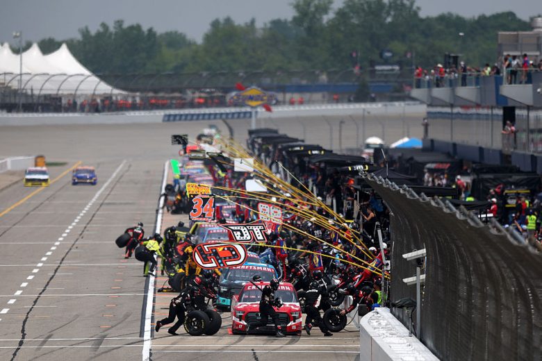 Trucks pit at Michigan.