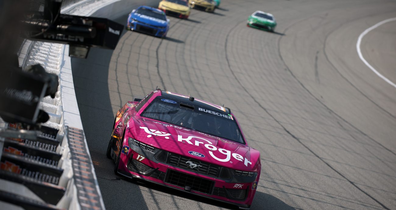 Chris Buescher drives during the NASCAR Cup Series FireKeepers Casino 400 at Michigan International Speedway on June 8, 2025 in Brooklyn, Michigan.