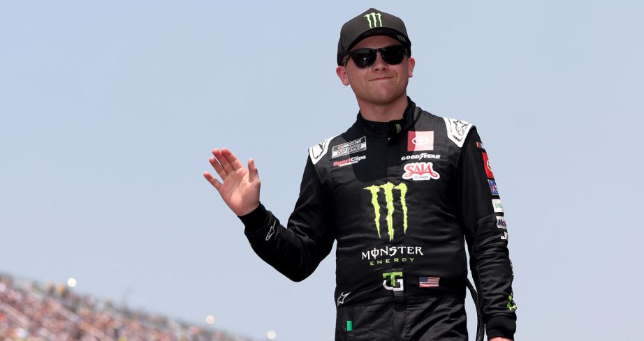 Ty Gibbs waves during driver intros at Michigan.