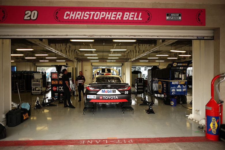 Christopher Bell's car sits in the garage in Mexico City.