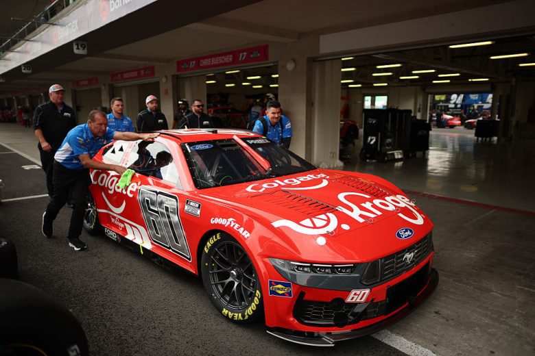 Ryan Preece's crew pushes his car in Mexico City.
