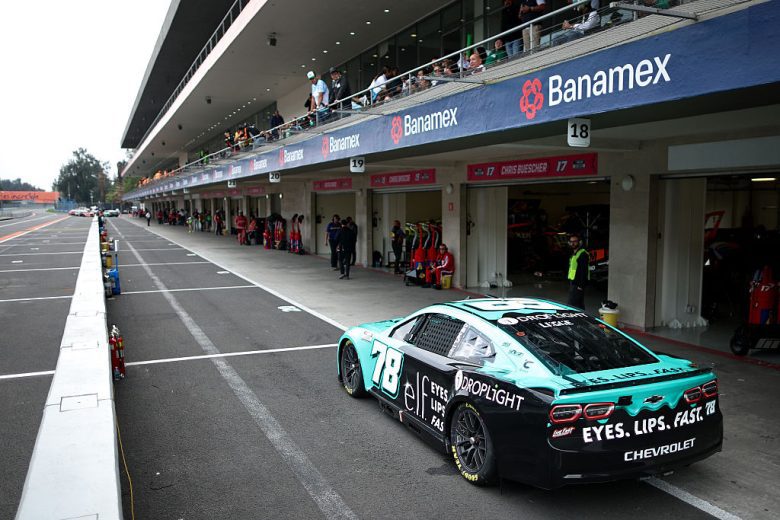 Katherine Legge drives on pit road in Mexico City.