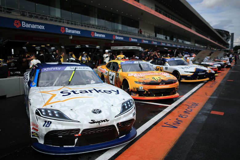 Xfinity cars sit on the grid in Mexico City.