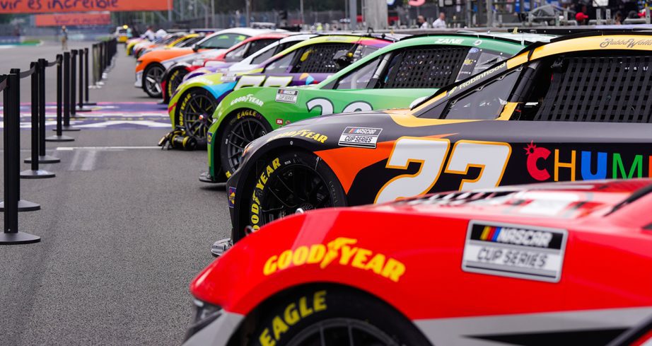 cars sit on the grid before Sunday's nascar cup series race in mexico city