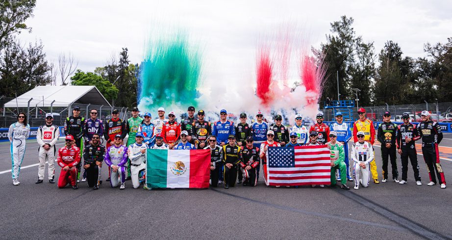 the entire cup series field poses before sunday's race in mexico city