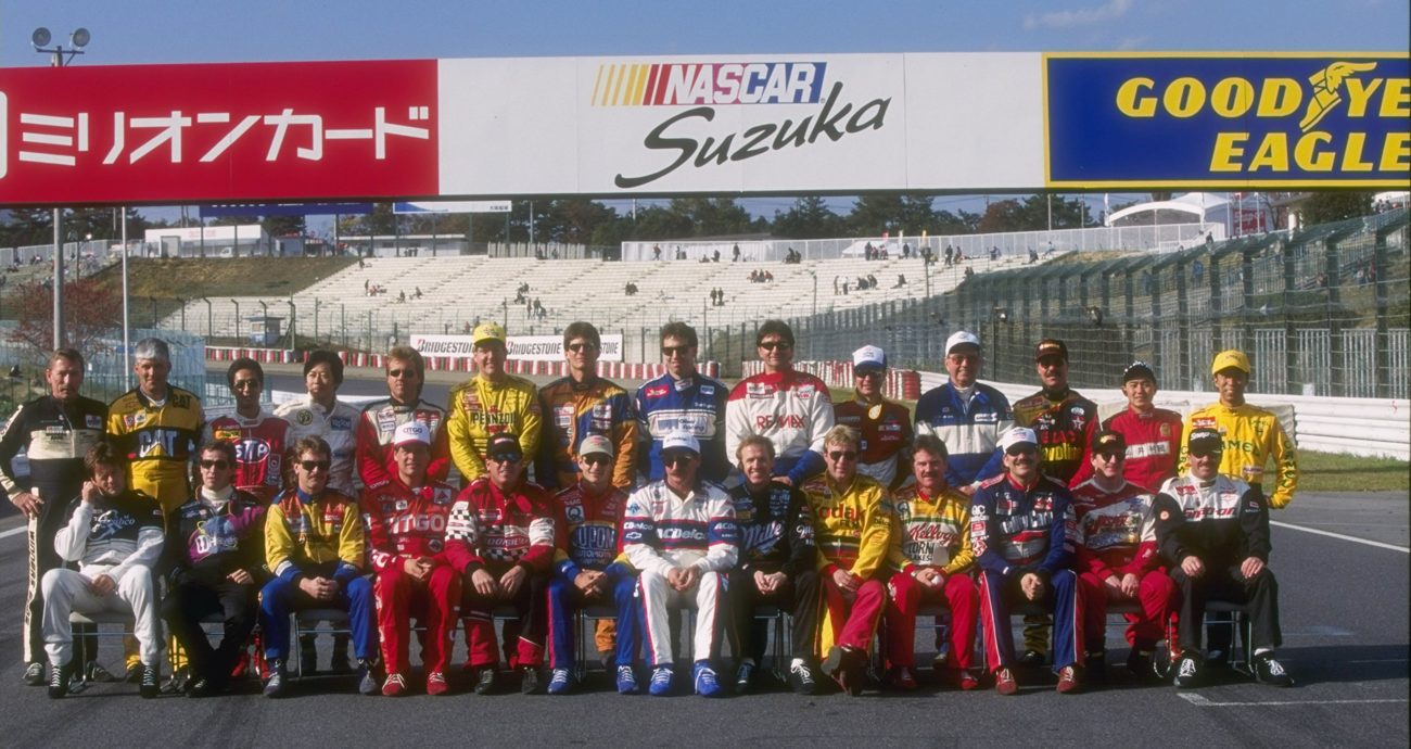 NASCAR drivers sit for a portrait for the Thunder Special 100 at the Suzuka Circuit in Suzuka City, Japan. 