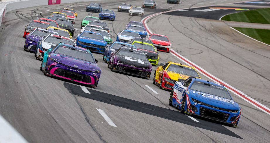 NASCAR Cup Series cars race at Atlanta Motor Speedway.