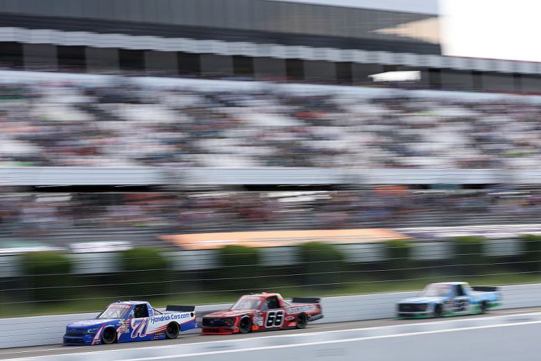 A general view of racing at Pocono.