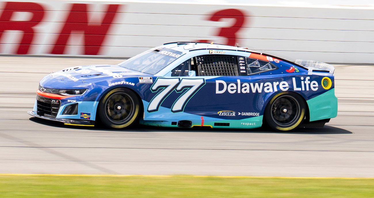 Carson Hocevar drives during NASCAR Cup Series practice at Pocono.