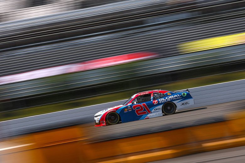 Austin Hill drives at Pocono.
