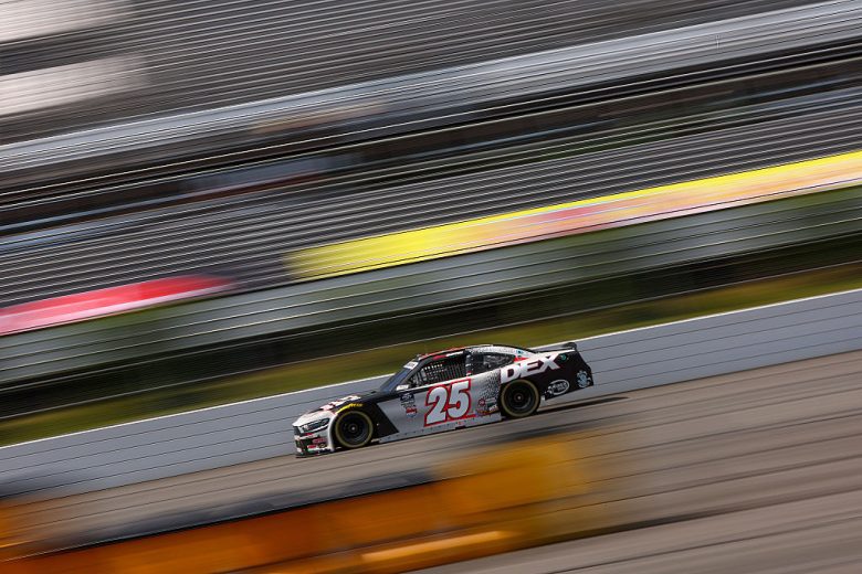 Harrison Burton drives at Pocono.