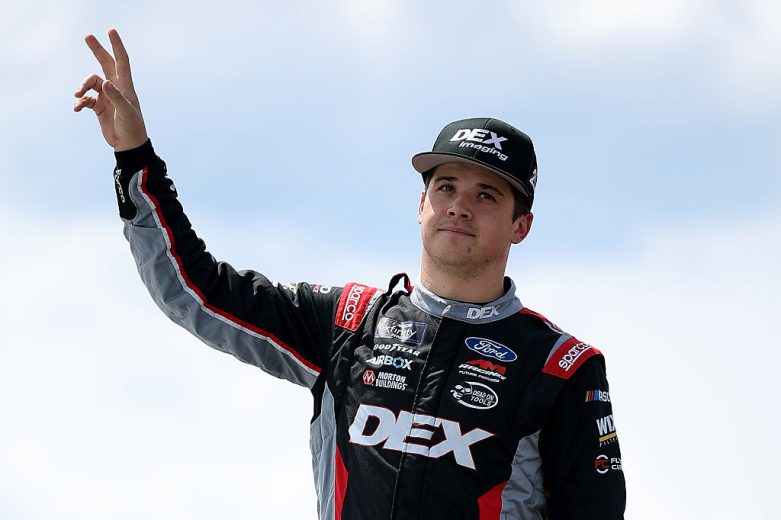 Harrison Burton looks on at Pocono.