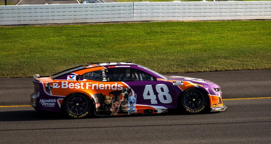 Alex Bowman drives during the 2025 Great American Getaway 400 at Pocono Raceway.