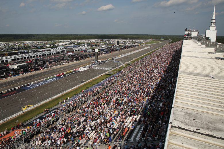 General view of NACAR Cup Series racing in Long Pond, Pennsylvania.