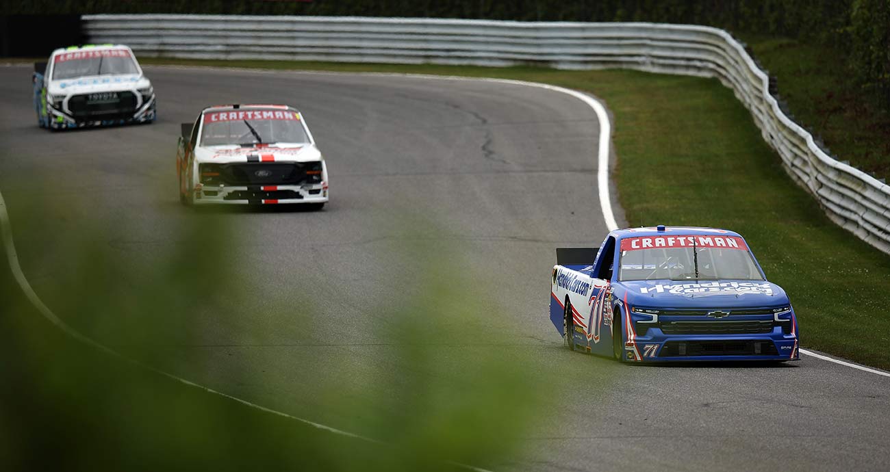 Trucks make the rounds during Friday practice at Lime Rock Park