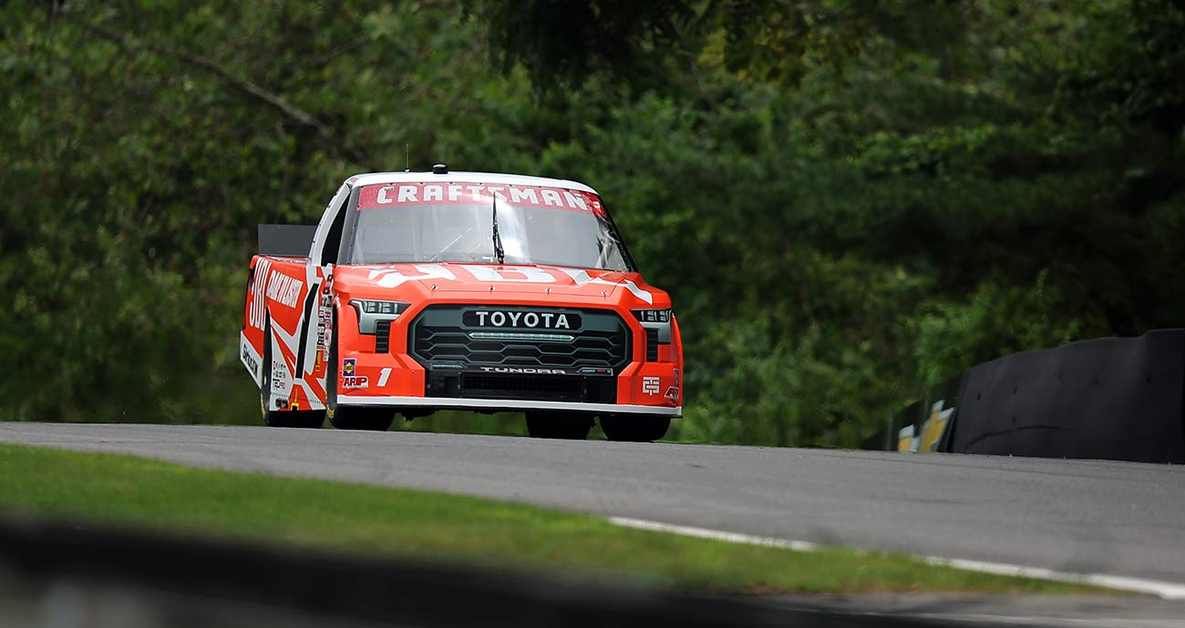 Trucks make the rounds during Friday practice at Lime Rock Park