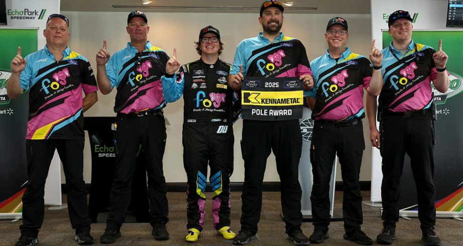 Sheldon Creed and his team celebrate at EchoPark Speedway.