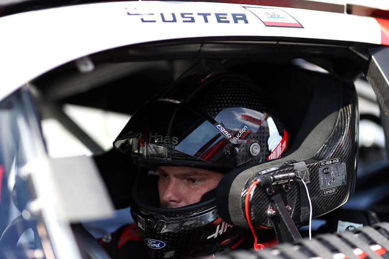 Cole Custer sits in his car at EchoPark Speedway.