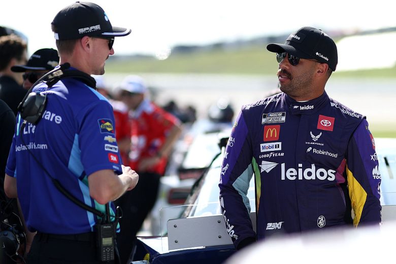 Bubba Wallace looks on at EchoPark Speedway.