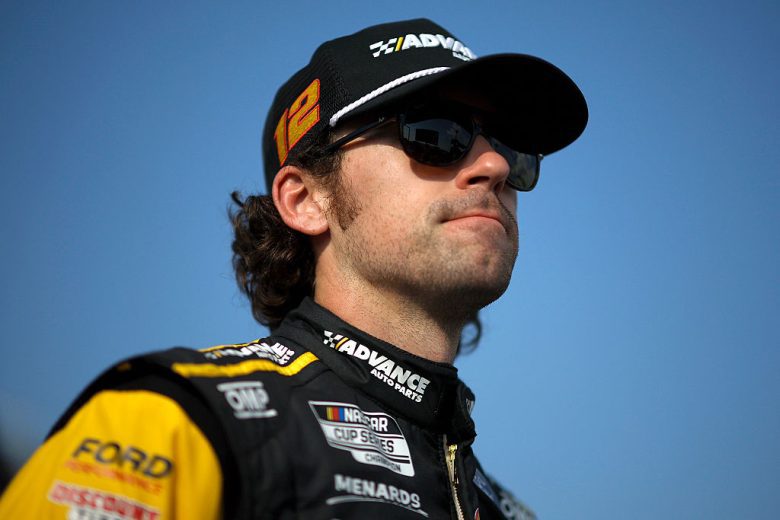 Ryan Blaney looks on at EchoPark Speedway.