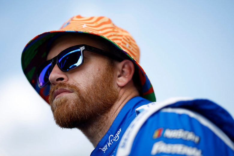 Chris Buescher looks on at EchoPark Speedway.