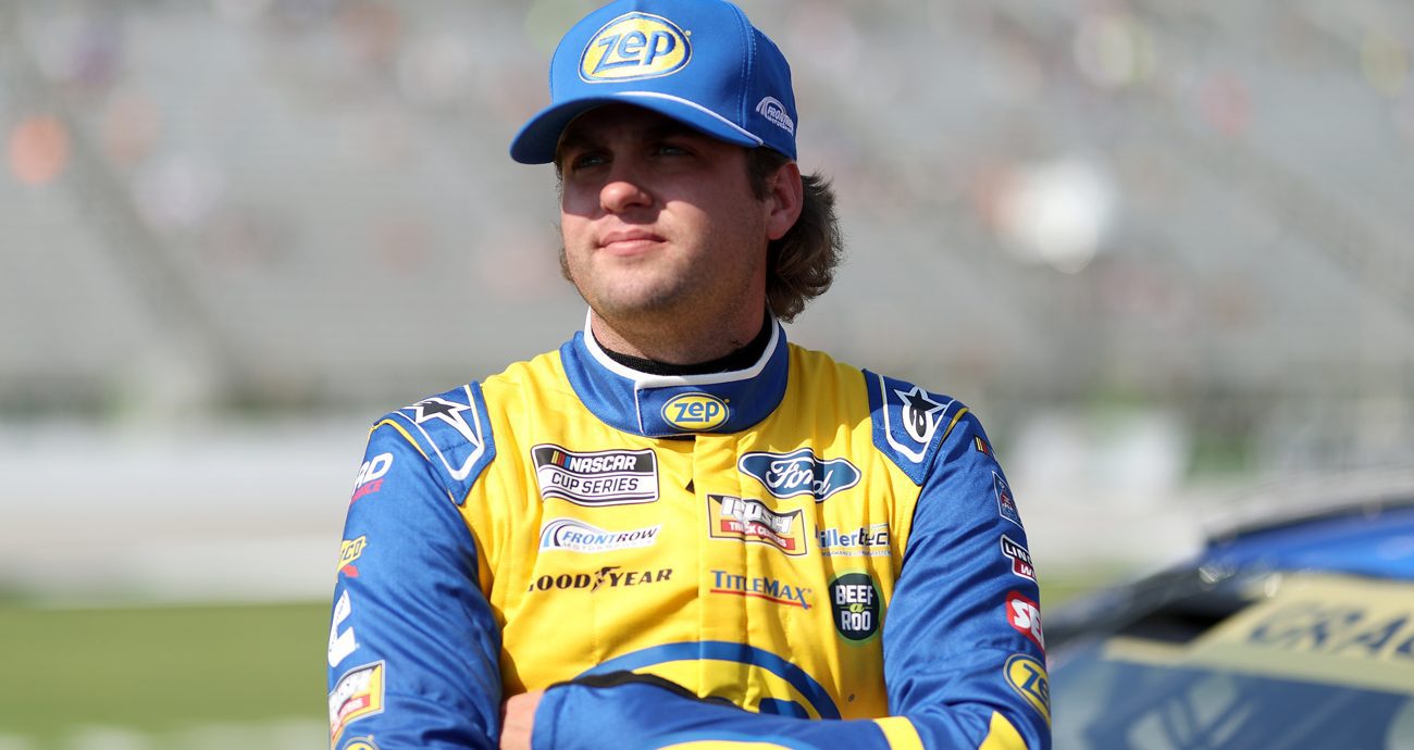Noah Gragson looks on during qualifying for the NASCAR Cup Series Quaker State 400 Available at Walmart at Echo Park Speedway on June 27, 2025 in Hampton, Georgia.