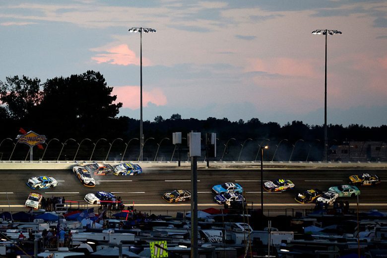 Drivers wreck at EchoPark Speedway.