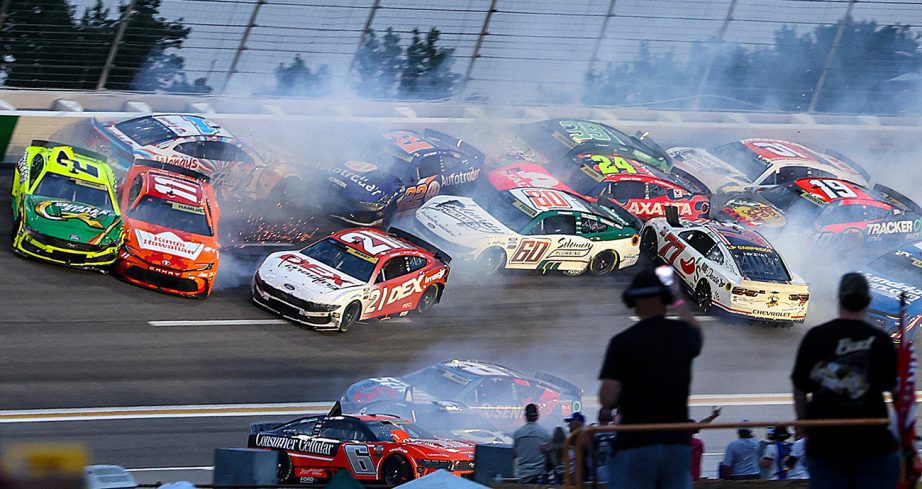 a big wreck during the cup series race at echopark speedway