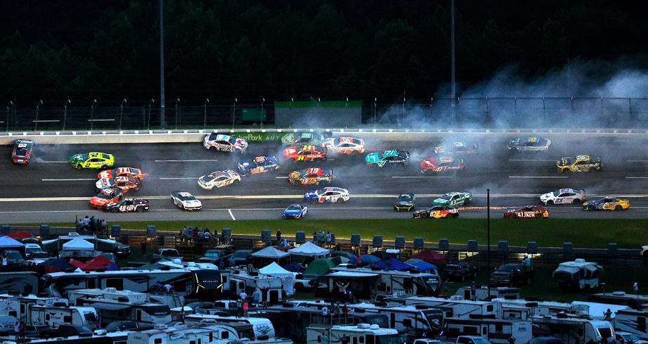 a huge crash strikes during stage 2 of the nascar cup series race at echopark speedway