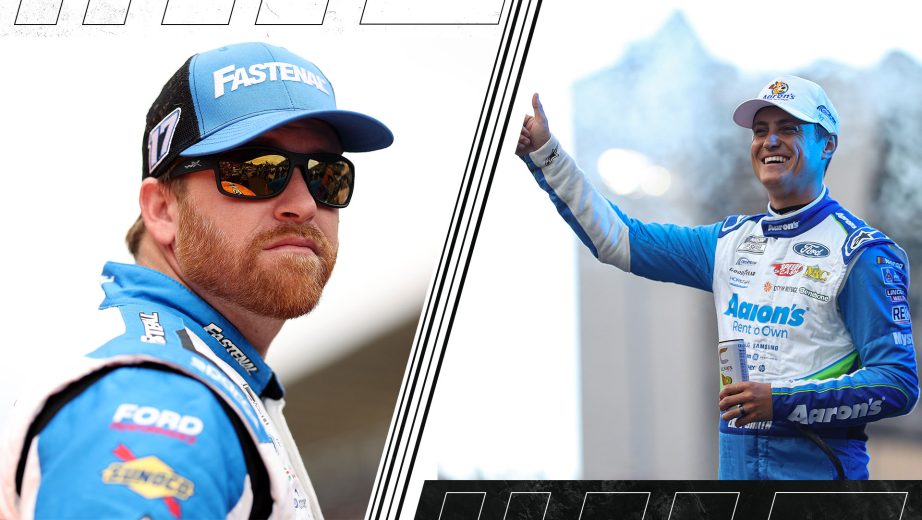 A split graphic depicting Chris Buescher (L) and Zane Smith (R).