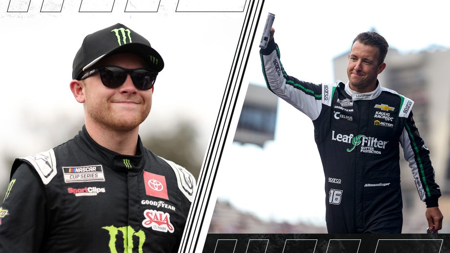 A split image depicting Ty Gibbs (L) and AJ Allmendinger (R).