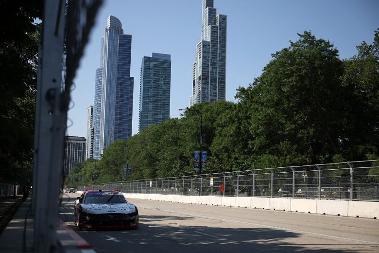 Sam Mayer drives at Chicago.