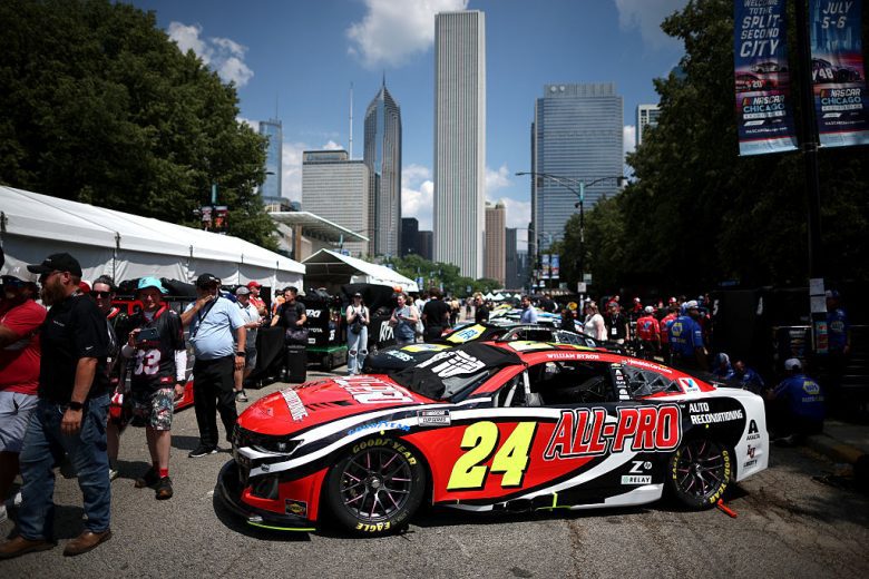 Cup Series cars lined up at Chicago.
