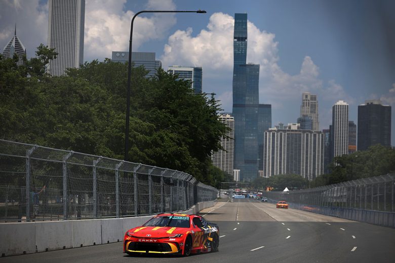 Bubba Wallace drives at Chicago.