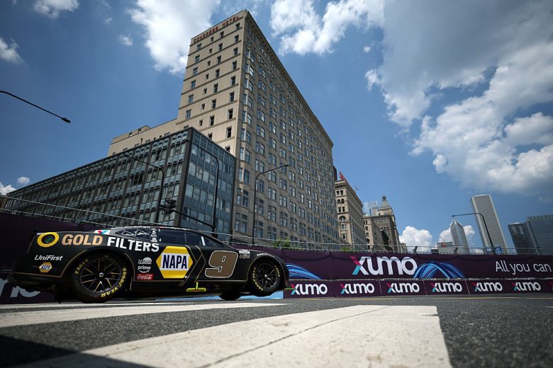 Chase Elliott drives at Chicago.