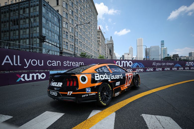 Chris Buescher drives at Chicago.