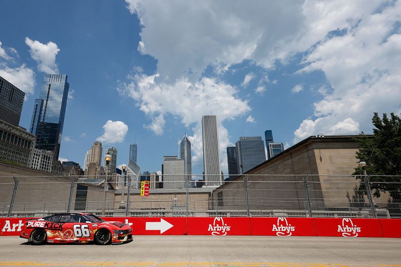 Josh Bilicki drives at Chicago.