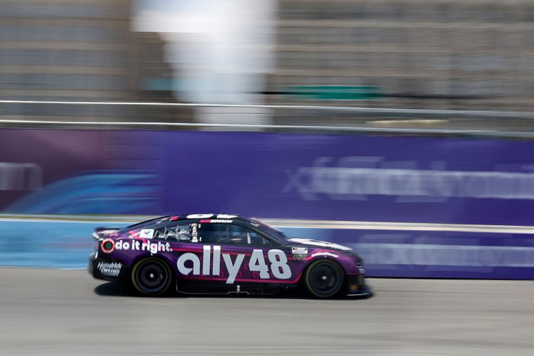Alex Bowman drives at Chicago.