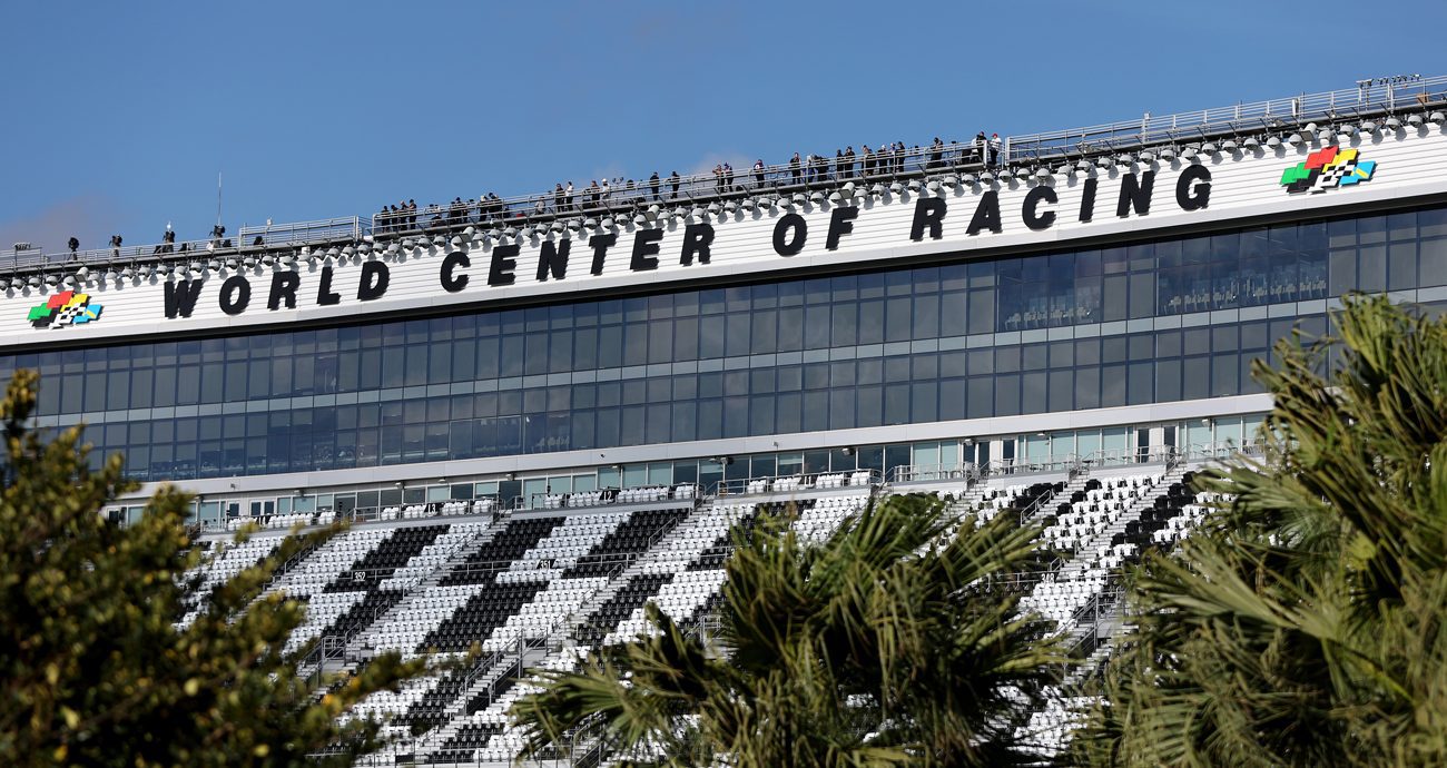 A general view of the WORLD CENTER OF RACING signage during practice for the NASCAR Cup Series Daytona 500 at Daytona International Speedway on Feb. 12, 2025 in Daytona Beach, Florida.
