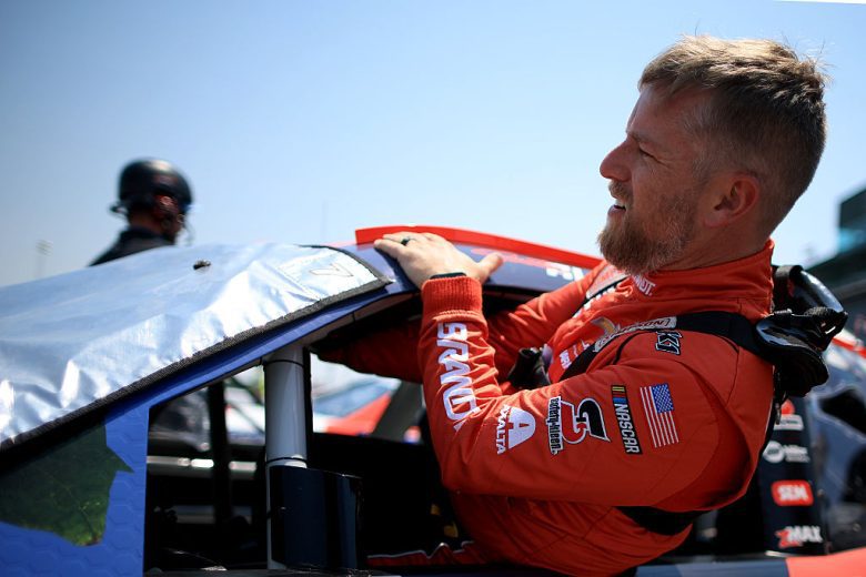 Justin Allgaier enters his car at Sonoma.