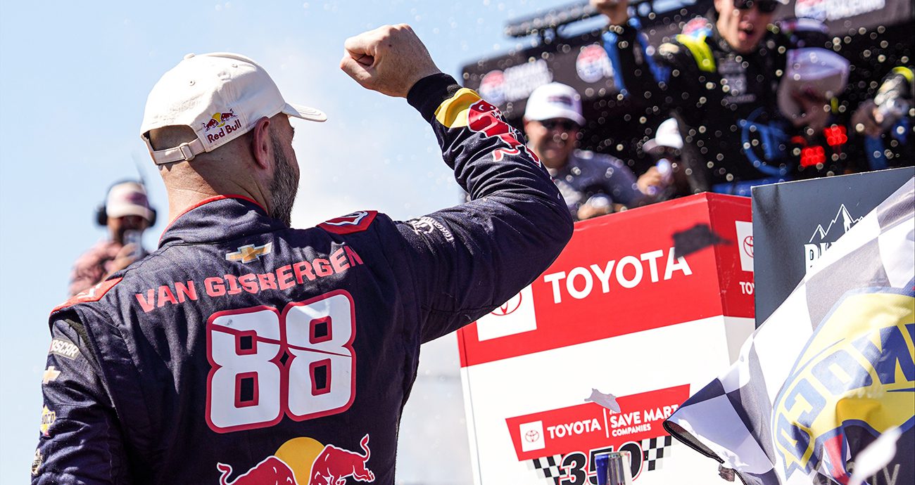 Shane van Gisbergen celebrats in Victory Lane at Sonoma.