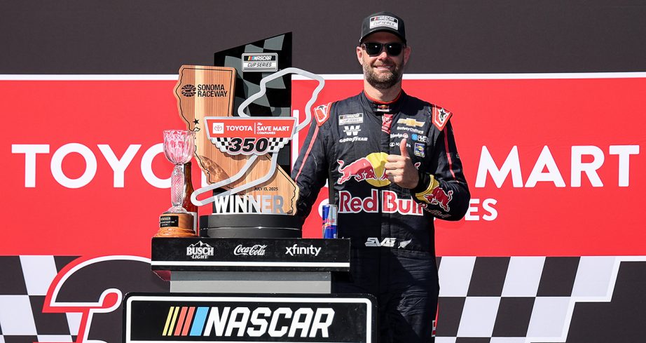 shane van gisbergen celebrates his cup series win at sonoma