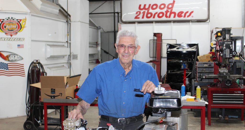 Leonard Wood shown in the shop at the Wood Brothers Racing Museum.