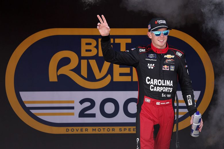 Connor Zilisch waves to fans at Dover.