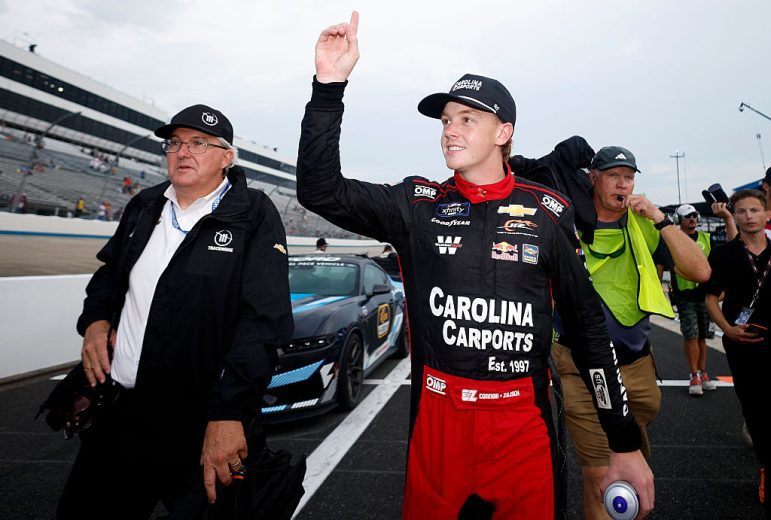 Connor Zilisch celebrates after winning at Dover.